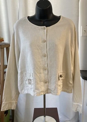 Chaqueta Camisa Kiko 100% Lino Talla Grande S-L Beige Acentos Tortuga Manga Larga Foto 1 de 4