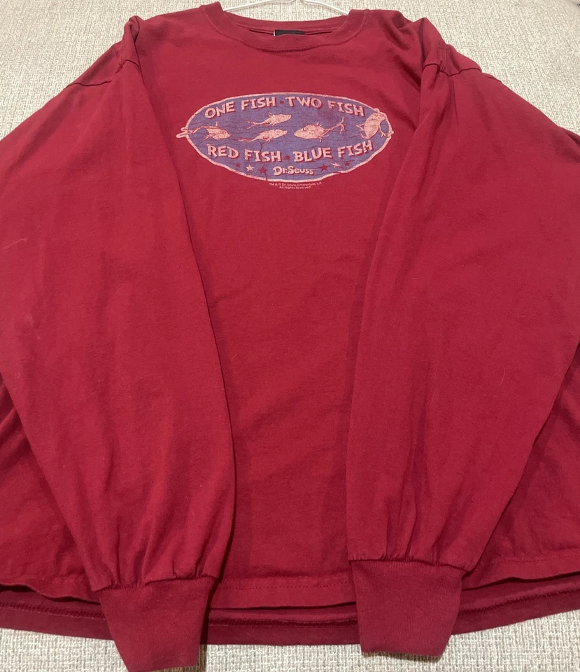 RARE VTG Y2K Long Sleeve 2001 Dr. Seuss One Fish Two Fish Red Blue Tee Sz XXL - Image 1 of 4