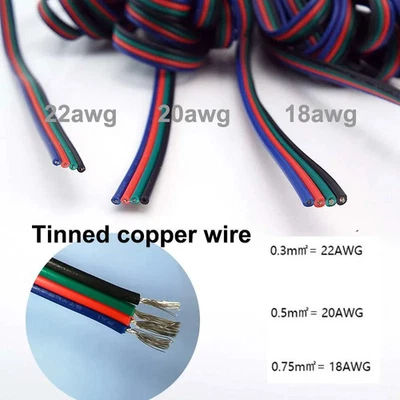 4pin 22awg/20awg/18awg LED Strip Light Power Tinned Copper Extension Cord Wire - Image 1 of 4