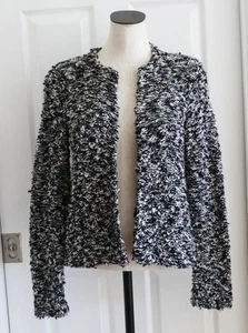 Eileen Fisher Peru Organic Cotton Black White Loop Knit Open Cardigan S M $318 - Picture 1 of 10