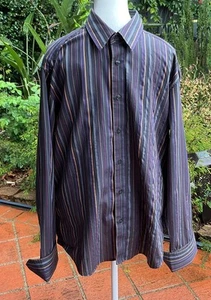 Preloved Men’s Luxury Marks and Spencer Italian Fabric Striped Shirt Size XL - Picture 1 of 5