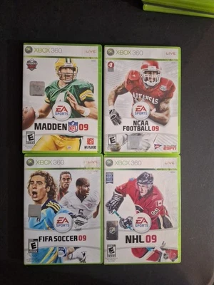 Madden 09, NCAA Football 09, FIFA Soccer 09, & NHL 09 (Xbox 360) 4 Game Lot CIB  - Image 1 of 4