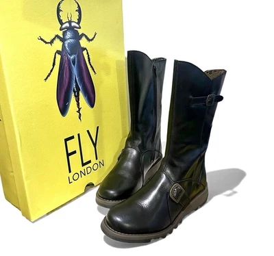 Fly London MES 2 Buckle Moto Leather Mid-Calf Boots Women’s 40 Zip RUG MES913FLY - Image 1 of 4