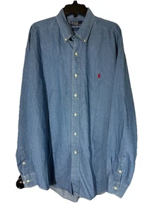 VTG Polo Ralph Lauren Blake Chambray Button Down Red Pony Cotton Shirt Sz XXL - Picture 1 of 12