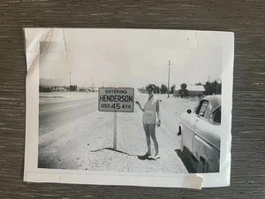 1955 Entering Henderson Nevada Sign Woman Car Photo 4.5 x 3.25'' - Picture 1 of 2