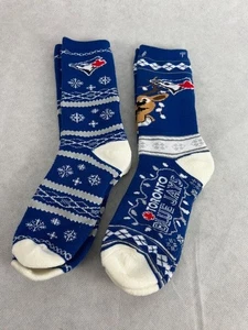 Toronto Blue Jays Men's Ugly Christmas Sweater Crew Large Socks 2 Pairs Blue - Picture 1 of 2