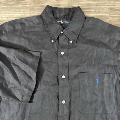 Ralph Lauren Linen Short Sleeve Shirt Mens Medium Black Button Down Blaire - Image 1 of 4