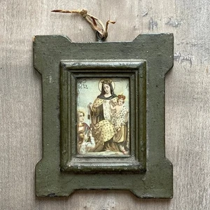 Vintage Antik Mutter Maria mit Kind Miniaturdruck gerahmt 4x4,5 katholisch - Bild 1 von 12