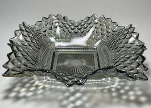 Vintage Indiana Glass Candy Dish Diamond Point Ruffle Edge Square Smoky Gray - Picture 1 of 10