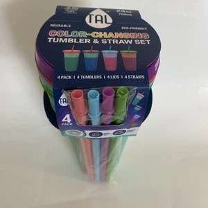 TAL /Color Changing Tumblers & Straws Set/4 Pack Cold Cups & Lids/24oz - Picture 1 of 7