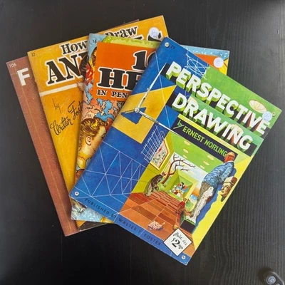 Walter Foster Vintage Drawing Books Lot – Perspective, Faces, Animals, 101 Heads - Image 1 of 4