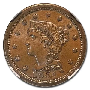 1854 Large Cent MS-65 NGC (Brown) - Picture 1 of 2