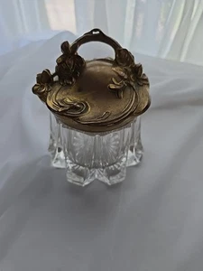 1904 Fostoria Glas Strebe Waschtisch Kommode Gefäß mit Jugendstil Metalldeckel - Bild 1 von 12