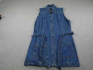 Vintage Denim Vest Womens Medium Blue Belted Chore Barn Field Cottagecore Long - Picture 1 of 9