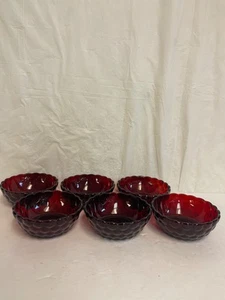 Set of 6 Royal Ruby 4.5 Inch Round Berry Bowl Depression Glass - Picture 1 of 7