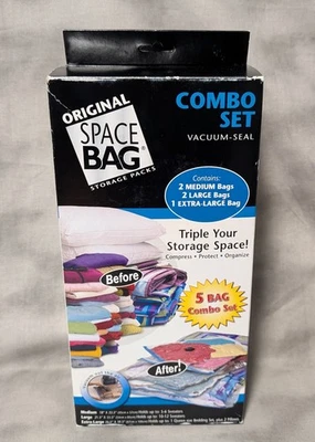 Bolsa Espacial Original 5 piezas Combo Set Almacenamiento Sello al Vacío 2 Med 2 Lg 1 XL Foto 1 de 4