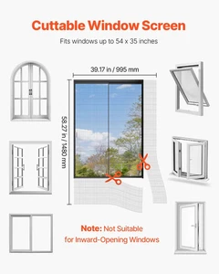 Magnetic Window Screen, 58.27 x 39.17 inch PVC and Fiberglass Mesh, White Frames - Picture 1 of 10