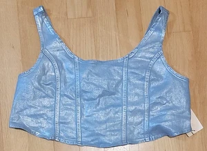 Neu mit Etikett schimmerndes Denim kurzes Tanktop Bustier Übergröße 18 W dehnbar Reißverschluss hinten - Bild 1 von 4