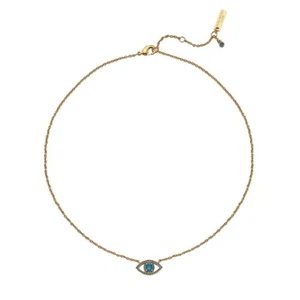 Kurt Geiger London Evil Eye Gold Tone Charm Necklace Pendant Blue CZ Minimalist - Picture 1 of 6