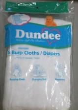 Dundee Burp Cloths/Diapers, White, 100% Cotton, 6 Per Package, New