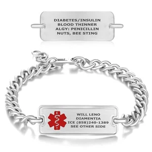 Divoti Braccialetti Personalizzati Incisi ID Alzheimer / Identificazione Demenza - Rosso - Foto 1 di 30