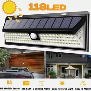 Solar Powered 118 LED Wall Lights PIR Outdoor Security Lamp Garden Motion Sensor - Picture 1 of 13
