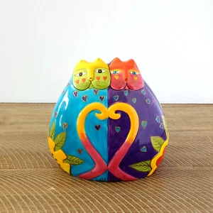 Laurel Burch Kitty Cat Heart Bank Colorful Ceramic - Picture 1 of 9