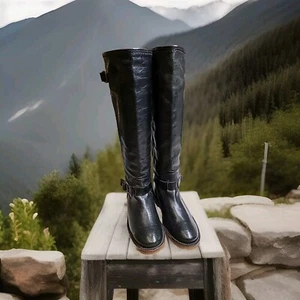 Stivali equitazione donna Frye neri 3536 cinturini ginocchio tacco piatto fibbia tinta unita 6 - Foto 1 di 4