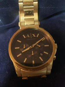 Armani Exchange Mens Chronograph Watch, Gold Dial, Gold Stainless Steel Band - Picture 1 of 6
