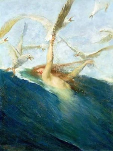 Mermaid sea Water Girl Gull G. Segantini Tile Mural Kitchen Backsplash Ceramic - Picture 1 of 3