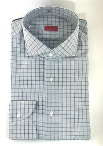 Isaia 100 % Baumwolle Freizeit $ 675 Button-Down-Hemd Größe 16/41 in blau kariert - NEU! - Bild 1 von 6