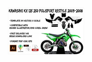 KAWASAKI KX 125 250 POLISPORT RESTYLE 2003-2008 template real scale PDF format - Picture 1 of 2
