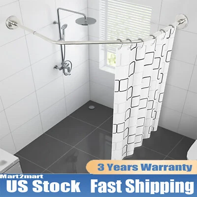 Barra de cortina de ducha de esquina de bañera de baño elástica de acero inoxidable plateada Foto 1 de 4