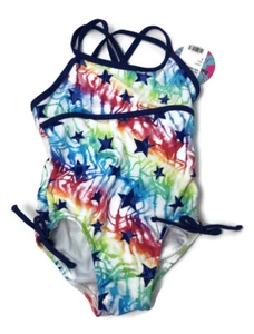 Beach Native Girls Bathing Suit Strappy One Piece Blue Stars Size 5 - Picture 1 of 5