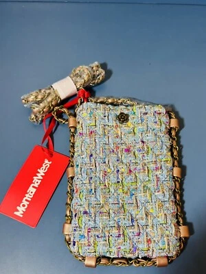 Bolso sin asas Montana West azul/verde cadena dorada bordado puntada bolso cartera Foto 1 de 4