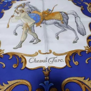 HERMES Carre 90 Scarf Shawl CHEVAL TURC Silk Multicolor Blue Good Vintage Rare - Picture 1 of 4