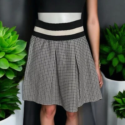 Falda Anthropologie Maeve Negra Blanca Cuadros Hasta la Rodilla Banda Gruesa Cintura M Foto 1 de 4