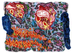 Original JUSTIN AERNI art 2022 PAINTING :DOGHEADSCAPE A MIGHTY MAX HELLWORLD.. - Bild 1 von 1