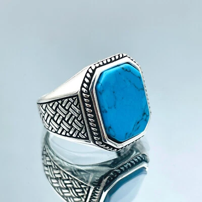 Anillo turquesa natural para hombre piedras preciosas anillo de plata de ley 925 regalo turco Foto 1 de 4