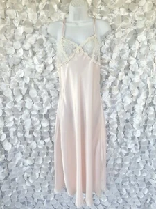 Oleg Cassini Small Long Pink Satin Gown Dress Lace Bridal Elegant Wide Sweep - Picture 1 of 12