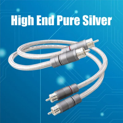 Pair High End 18AWG 4N Pure Silver Cord HiFi Audio Interconnect Shield RCA Cable - Image 1 of 4