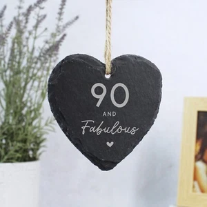 Adorno de corazón colgante de pizarra grabado 90 y fabuloso regalo de cumpleaños 90 hito - Imagen 1 de 1