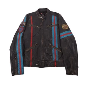 Diesel Vintage 90s Men's Faded Leather Motor Club Biker Jacket Size L / Large - Picture 1 of 16