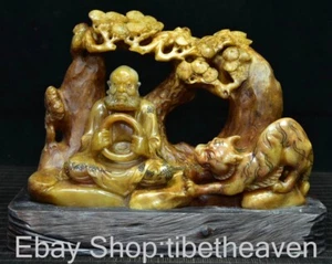 9.2" Old China Shoushan Stone Carving Feng Shui Bodhidharma Dharma Tiger Statue - Picture 1 of 9