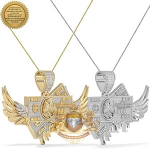 Genuine 2.50 Cwt. MOISSANITE Winged Flying Cash 100 Dollars Bills Pendant Charm - Picture 1 of 12