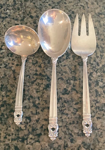 3 PCs. International Sterling Silver 9 1/4” Serving Spoon 8 3/4” Fork 6+” Ladle Cover