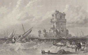 PORTUGAL. Schloss Belem, Lissabon; Finden 1833 altes antikes Vintage Druckbild - Bild 1 von 1