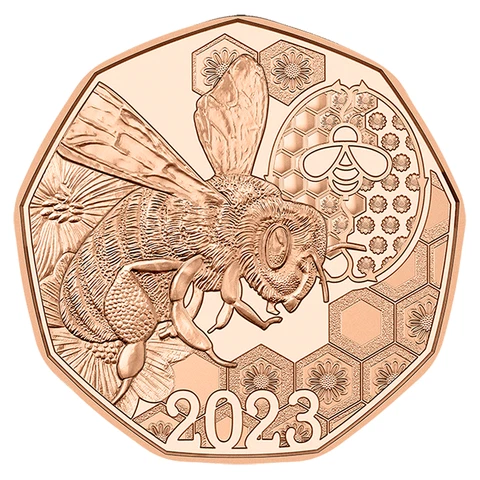 2023 Austria € 5 Euro Copper UNC Easter Coin - The Bee Waggle Dance Cover