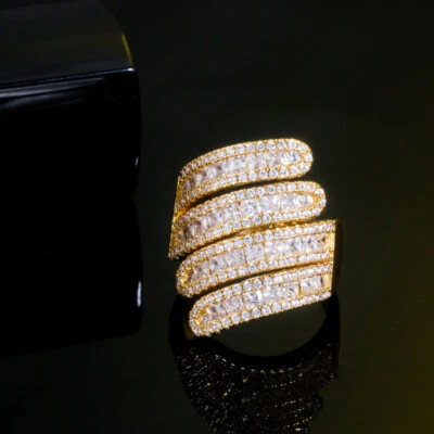 Women Dazzling Gold Plated Cubic Zirconia Big Hug Ring Adjustable Party Jewelry - Image 1 of 4
