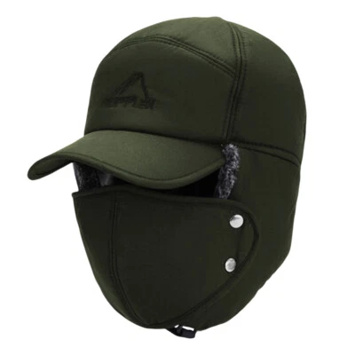 Winter Fur Ear Flap Hat Trapper Aviator Russian Ski Cap Face Mask Windproof Men - Image 1 of 4